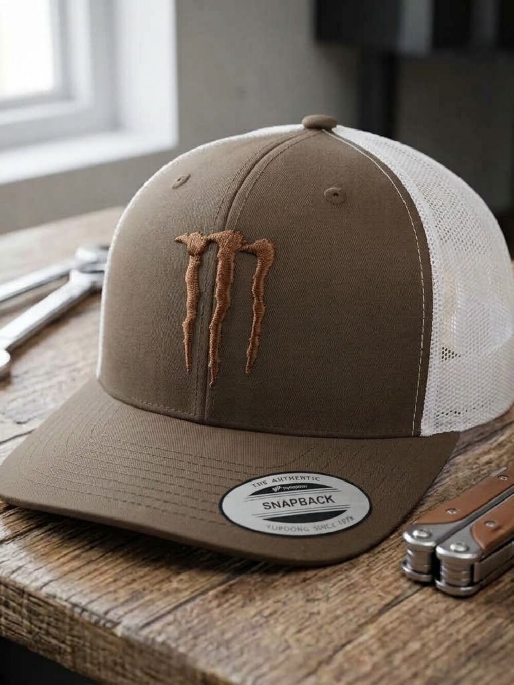 Retro Monster Energy Hat Claw Logo Brown White Mesh Snapback Trucker Cap USA New